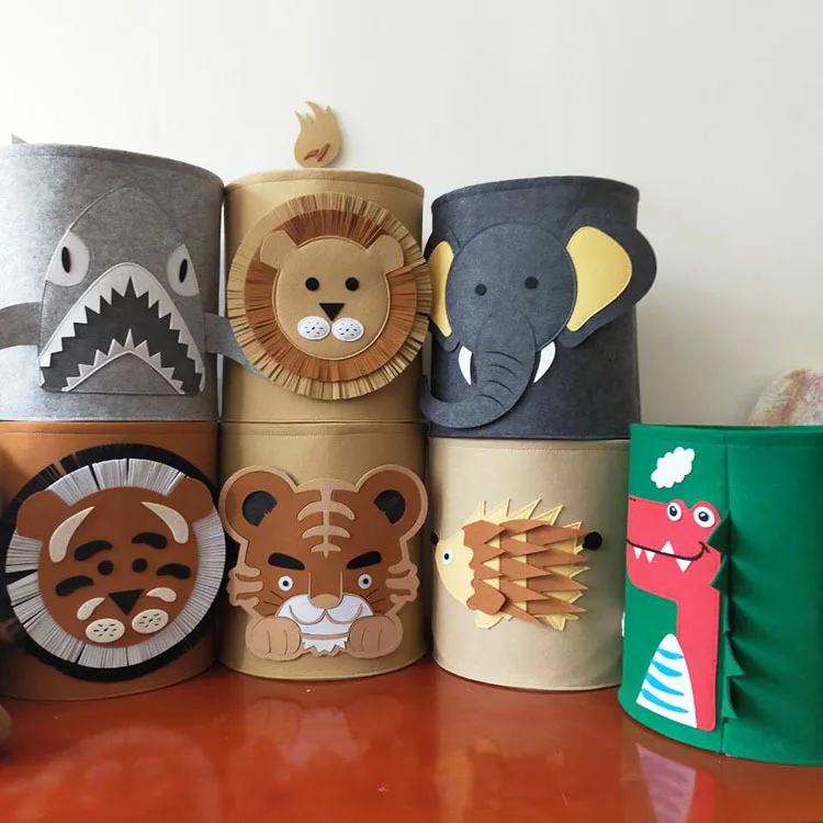

wholesale Laundry Kids Storage Basket with Cute Animal Design without Lid Play Mat storage baskets felt toy basket, Multi