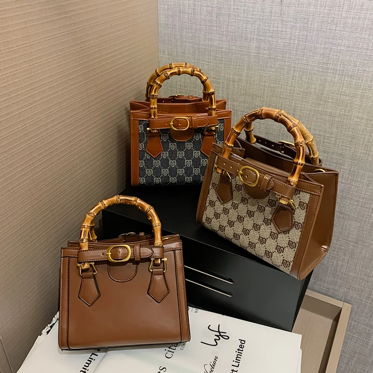 

Vintage old flower bamboo bag 2022 New women's bag slant shoulder portable stylish tote bag