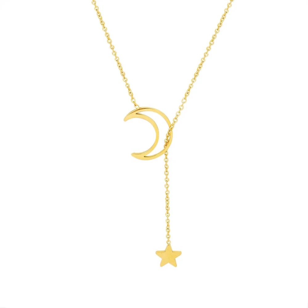 

In Stock Stars And Moon Necklace 925 Stainless Steel,18 K Gold Moon Necklace,Moon Necklace 18K Gold Plated