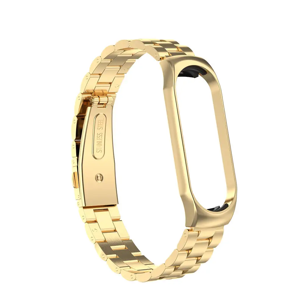 

Metal Wrist Straps 3 Beads Stainless Steel Replacement Protective Cover Case with Folding Clasp for Xiaomi Mi Band 3/4/5, Multi-color optional or customized