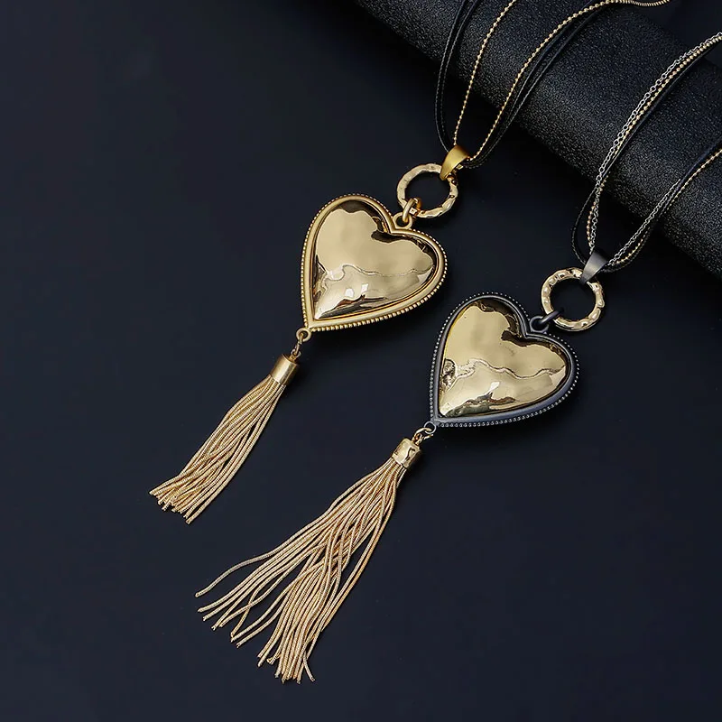 

TongLing tassel alloy heart necklace dainty elegant ladies glossy rope chain jewelry wholesale long pendant necklace