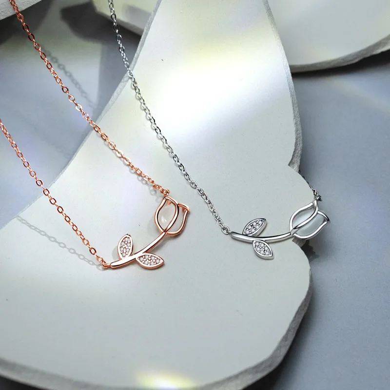 

YS0805 gold plated Gold Plated Jewelry Wholesale OEM Jewelry Ladies Custom Fashion Tulip Rose Gold 925 Silver Necklace