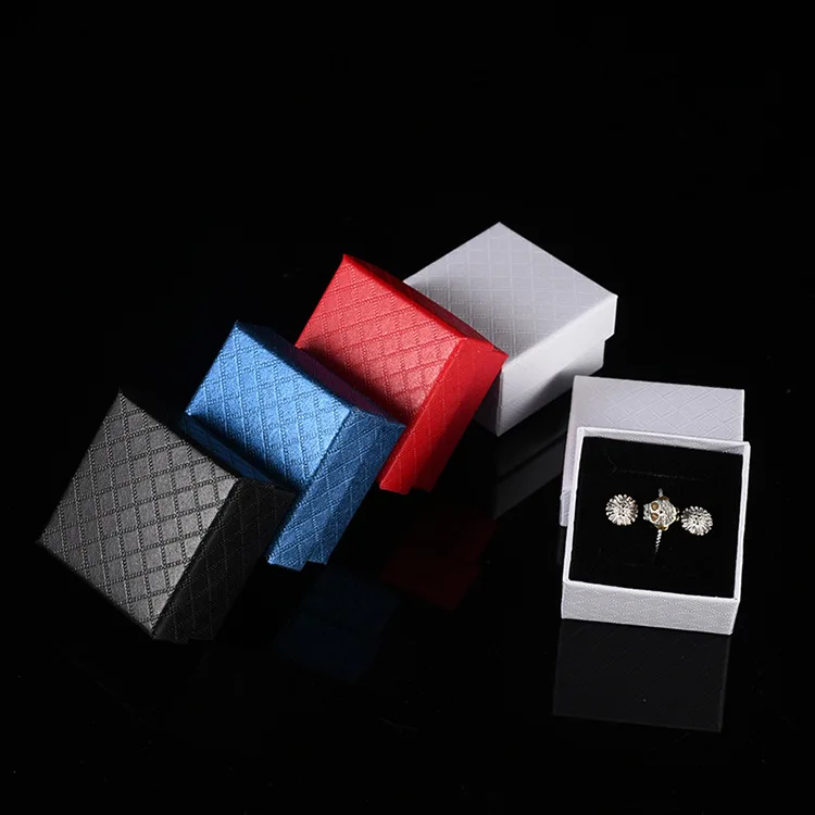

Grid Texture Diamond Pattern Waterproof Cardboard Ring Necklace Pendant Eco Jewelry Packaging Box White, Black blue red white color (customized)
