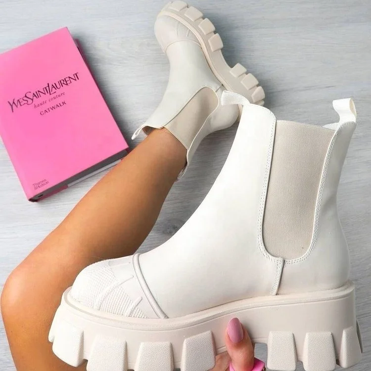 

2022 Fashion Spring And Autumn Punk Platform Boots Women Shoes Chelsea Women'S Boots, Black,white