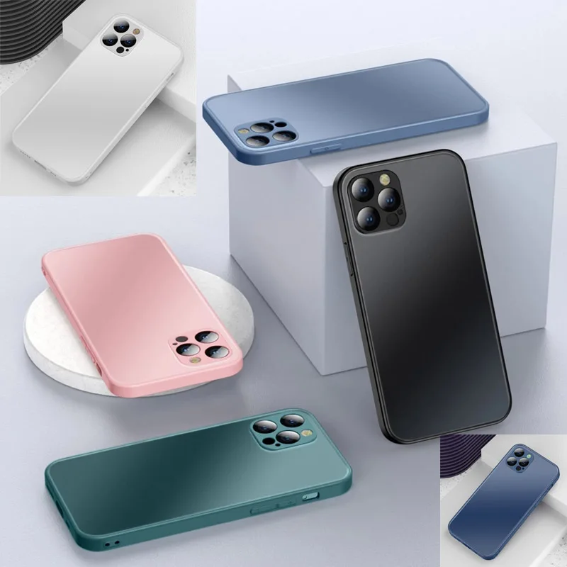 

Lastest Phone Cases 2021 Square Liquid AG Matte Tempered Glass Phone Case For iPhone 12 11 Pro XS Max XR Silicone Case Original