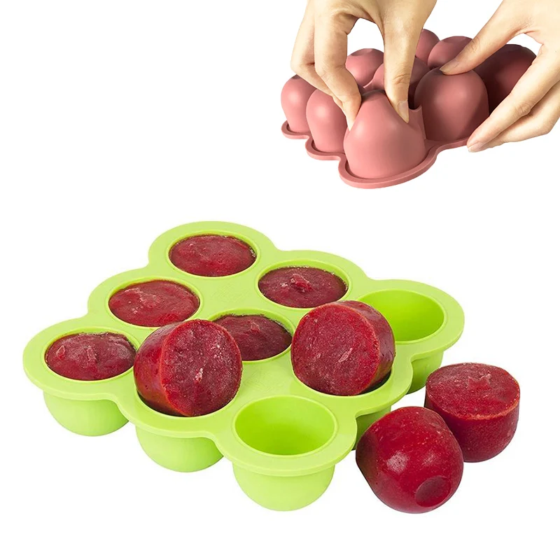 

Reusable Silicon 9 Cavity Honeycomb Shape Clear Ice Tray mold Product Baby Food Storage Container, Pink, purple, blue, green, gray, sky blue, brown, brick red