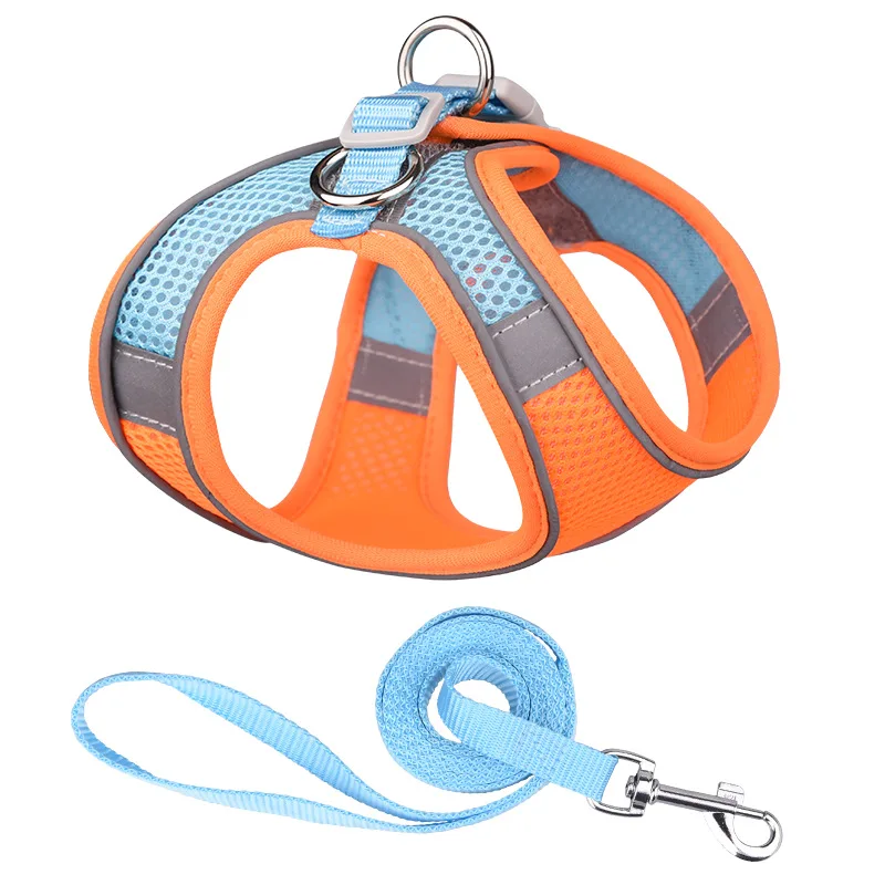 

Pet Supplies Wholesale Custom Adjustable Breathable Nylon Mesh Pet Reflective Dog Harness Leash Set