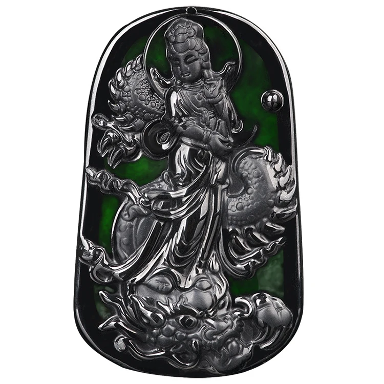 

Certified Grade A Natural Ink Cui Jadeite Riding Dragon Guanyin Dragon Brand Jade Pendant Ice Pendant Jade Pendant Myanmar