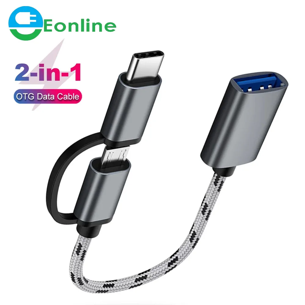 

Eonline 2 in 1 USB3.0 OTG Adapter Cable Nylon Braid Micro/Type C Data Sync Adapter Cellphone Mouse Keyboard Connector for Huawei