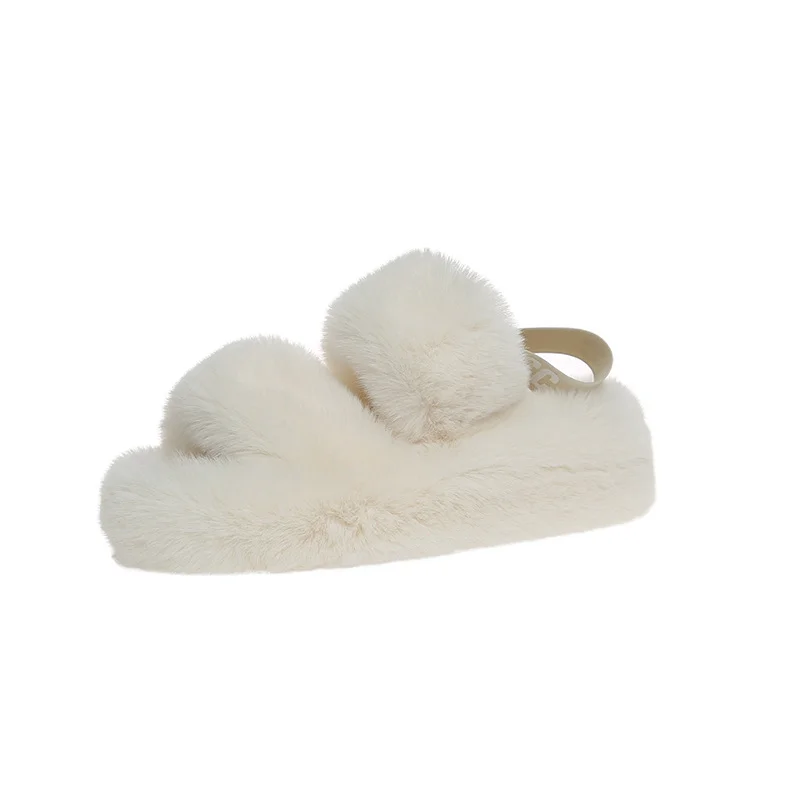 

Fashionable High Quality Winter Plush Open-toed Indoor Outdoor Household faux fur slides Warm Fluffy Slippers warm slippers, Black / khaki / pink / white