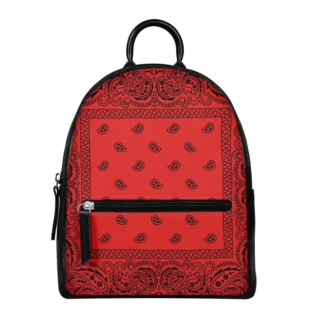 

New Arrival Bandana Print Red Women Mini Backpack PU Zipper Pocket Fashion Outdoor Bags Wholesale Price Custom Logo Purses, Customized color