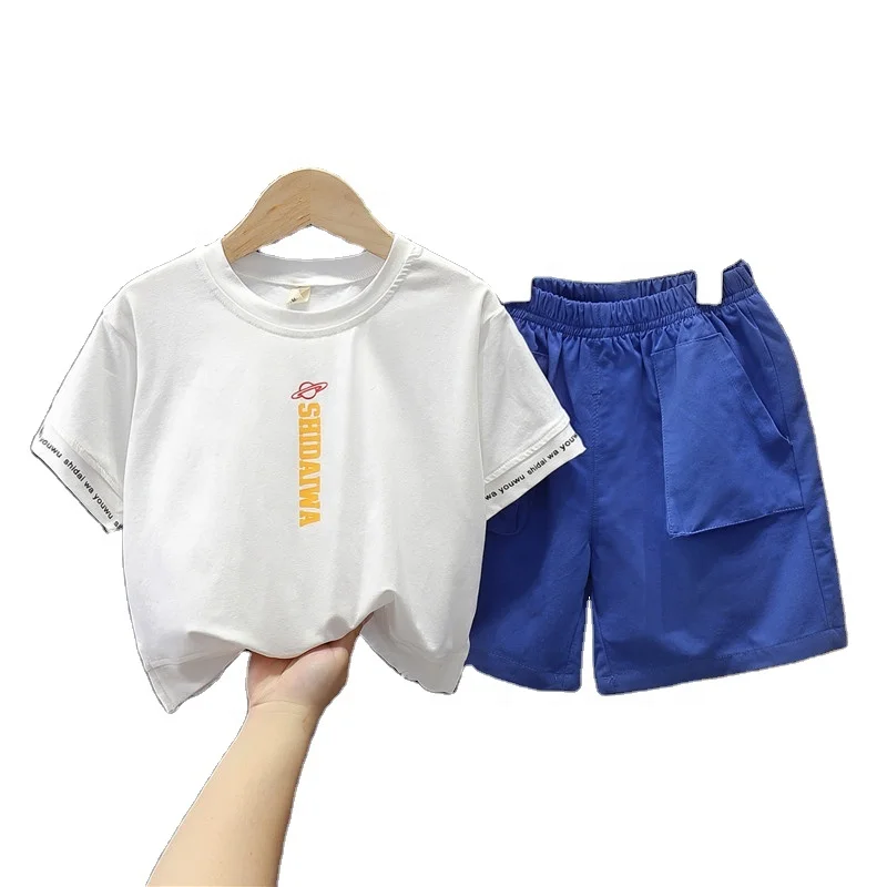 

Wholesale 2021 New Digital Print Boys' T-Shirt Loose Cargo Pants Two Piece Sets Cool Boys' Suit Summer, 2 colors