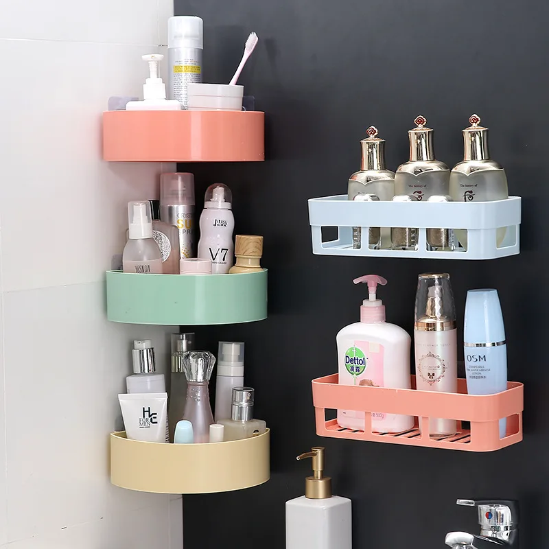 

Bathroom Storage Shelf Plastic Punch-free Shampoo Shower Corner Storage Wall Holder Kitchen Household Items Shelf Organizer, 9 styles