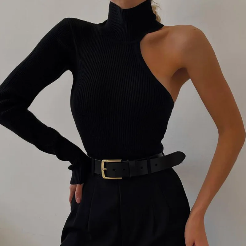 

Y45066 - 2022 spring fashion casual one shoulder long sleeve solid women bodysuit