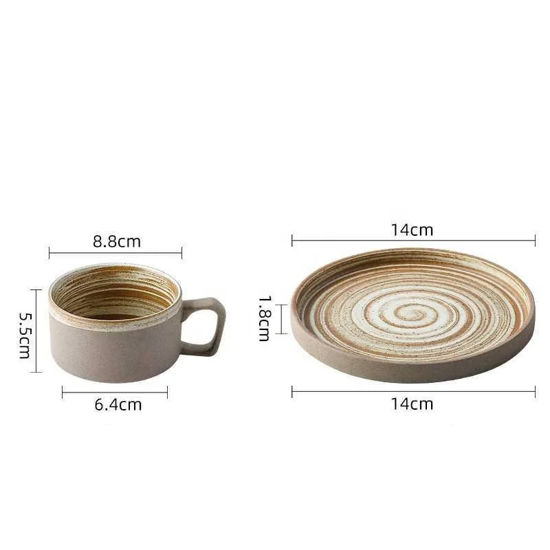 

Chinese Ceramic Coffee Cup and Saucer Gift Set Suitable for Breakfast Milk Oatmeal Mugs Coffee Shop Coarse Porcelain Craft Cups, As picture