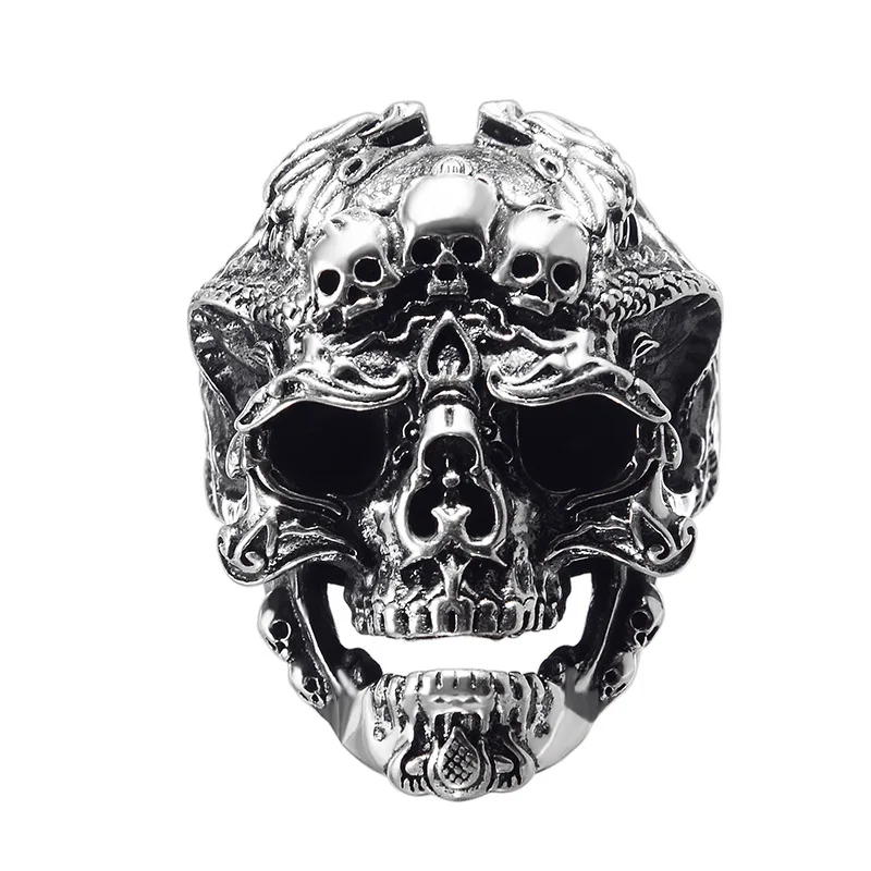 

Ring wholesale hot sale men rings retro punk double dragon pattern skull ring, Picture shown