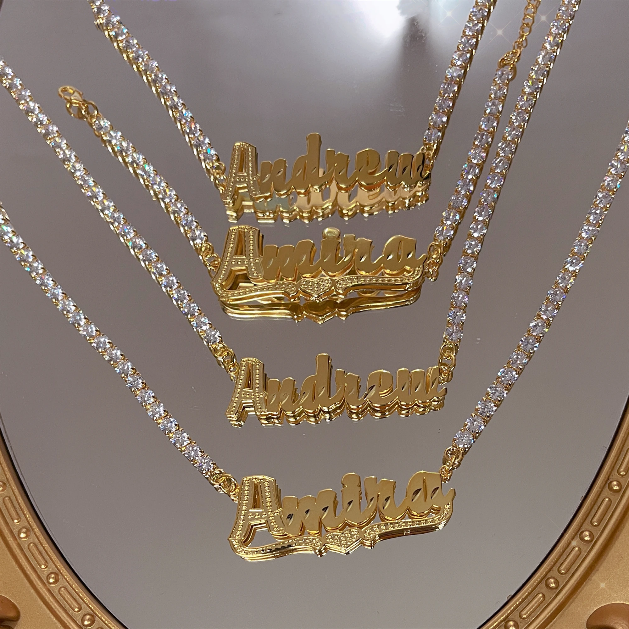

Custom Name Necklace Gold Plated Tennis Chain with CZ Name Plated Pendant Women Men Rapper Jewelry, Gold, silver, rose gold