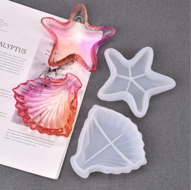 

diy crystal glue mold homemade creative shell starfish dish storage silicone mold, White