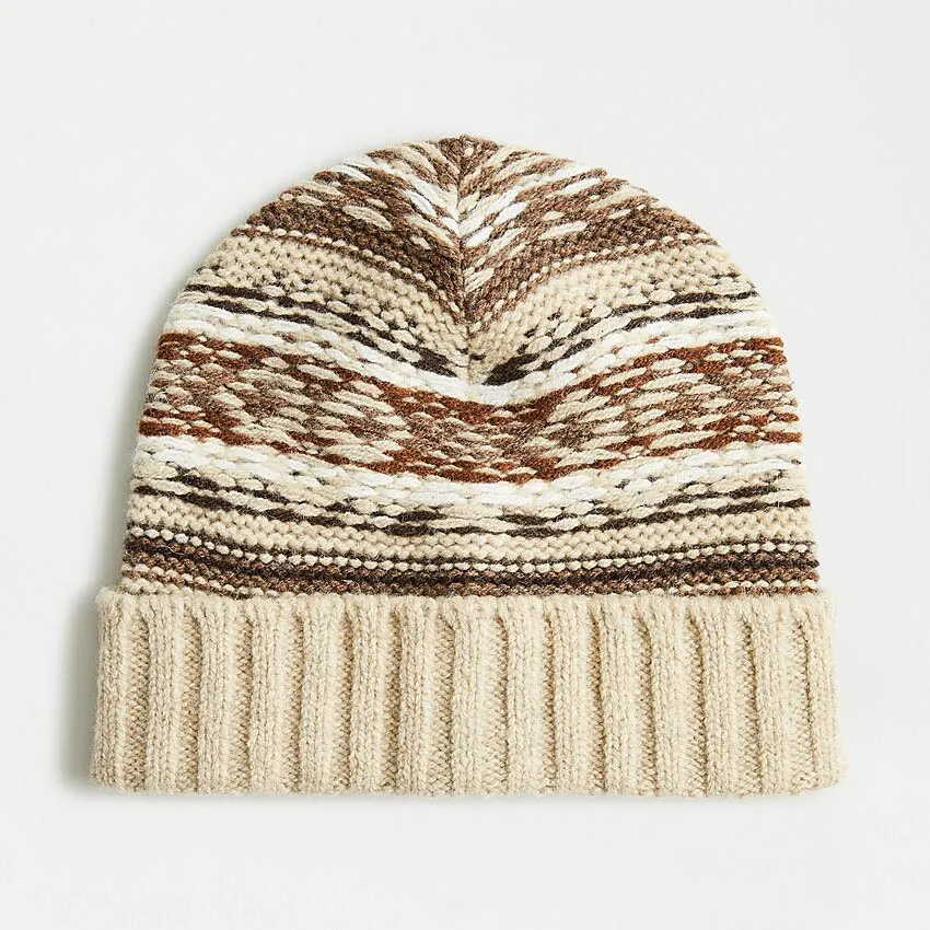 

MENS 100% LAMBSWOOL REVERSE JACQUARD KNITTED HAT
