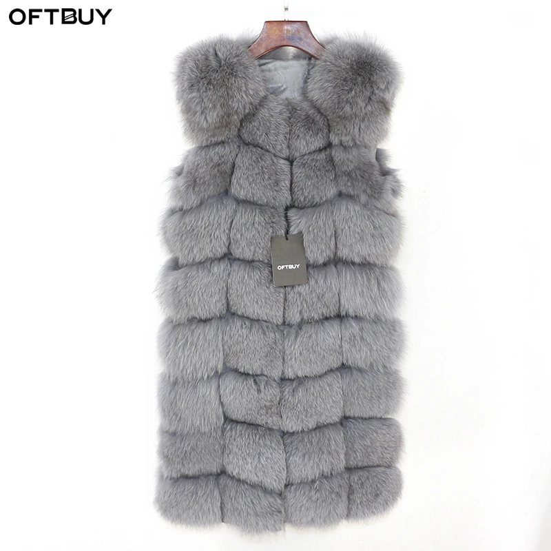 

OFTBUY Ladies Spring Winter Autumn Long Real Fox Fur Vest Jacket Women Sleeveless Natural Fox Fur Gilet Streetwear Thick Warm