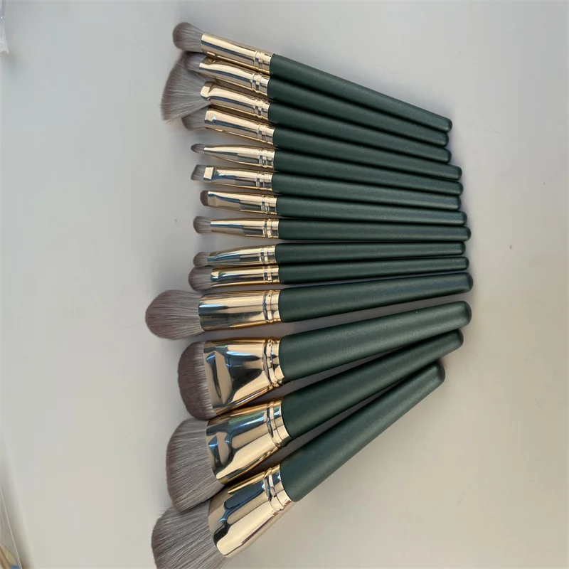 

Luxury Green Professional Cosmetic Brush Kit High Quality Synthetic 14Pcs Low Moq Makeup Brush Set Private Label, As the picture