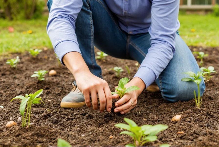 Palm Coast gardener planting ginger rhizomes in prepared garden bed