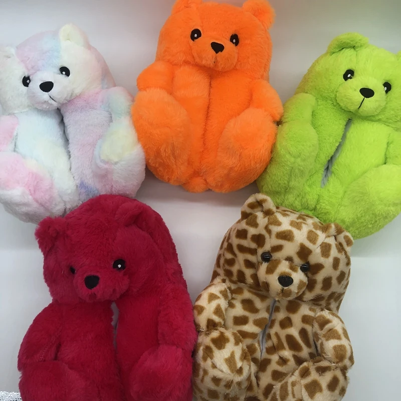 

Amazon Hot Selling Custom Stuffed Plush Toy Teddy Plush Bear Slipper House slippers Bedroom slippers for women and kids, 5colors