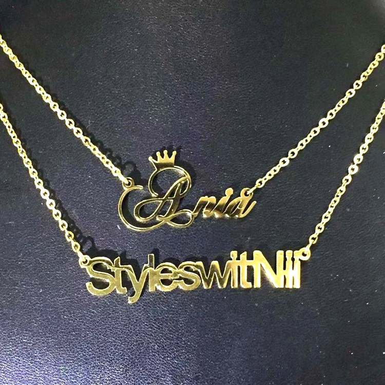 

Wholesale Jewelry 14k 18k 24k Letter Pendant Silver Custom My Stainless Steel Personalized Gold Name Plate Necklace Personalised