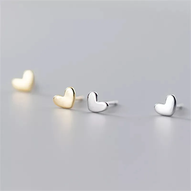 Trendy 925 Sterling Silver  Women Student Teen Jewelry Gift Minimalist Small Love Heart Stud Earrings