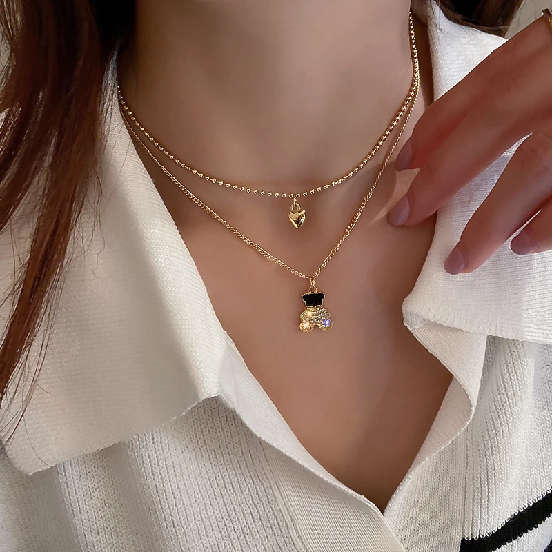 

fashion pendant crystal cute bear necklace
