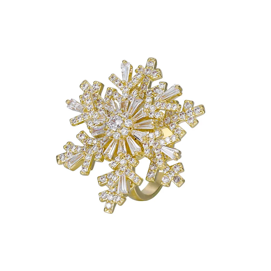 

R-193 xuping jewelry New Fashion Luxury Full Diamond Christmas Snowflake 14K Gold Plated Rotatable Open Ring