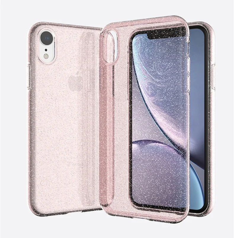 

Shining Clear Phone Case for iPhone Xr Glitter Back Cover, Ladies Transparent Hybrid Mobile Phone Accessories Case for iPhone Xs, Clear, black, pink