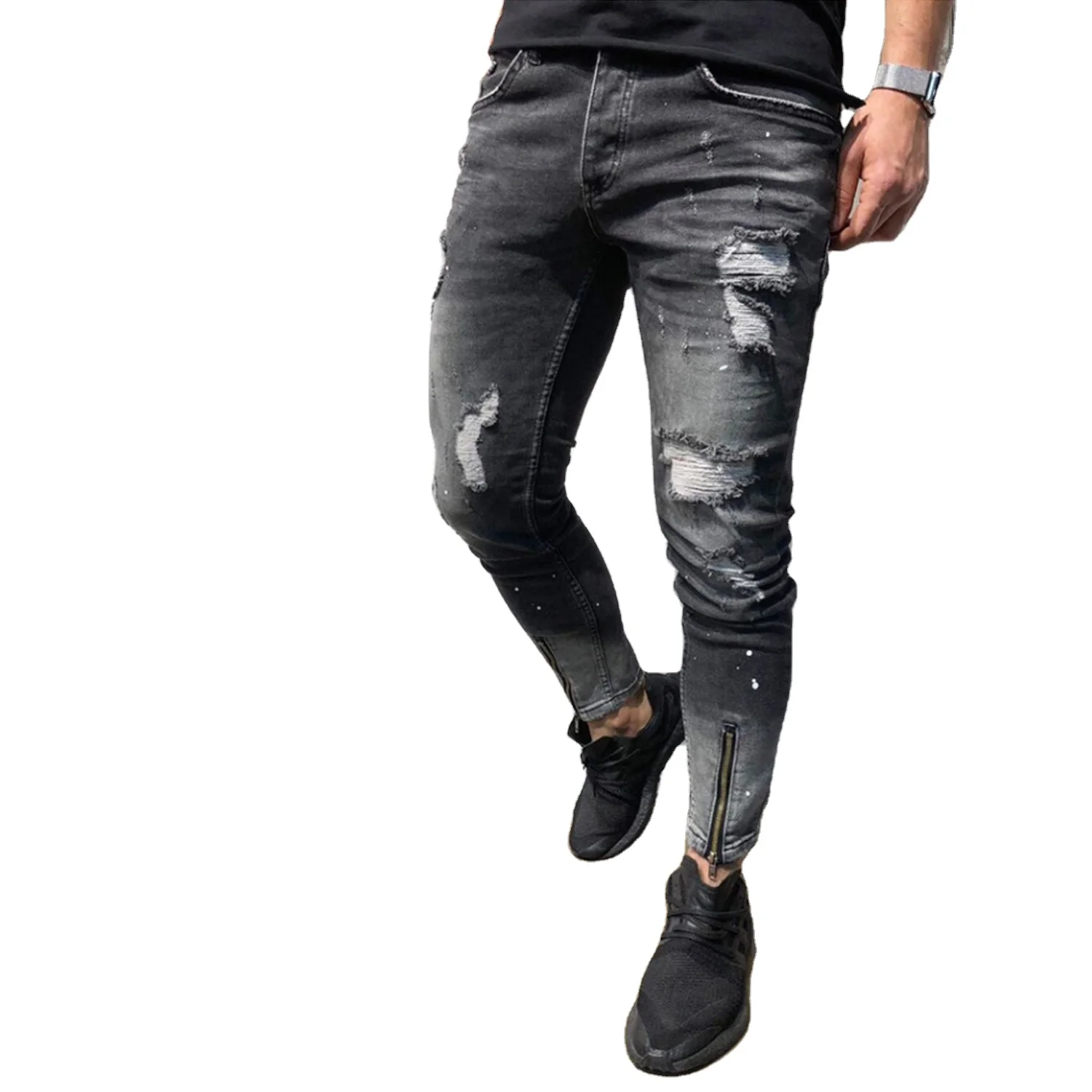 

Billions New Stretch Ripped Skinny Zipper Denim Damaged Jeans For Men, Customized color