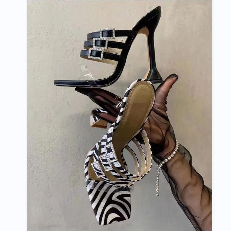 

Zebra pattern sexy high heel slippers women's sandals D818, Zebra ,black,gold