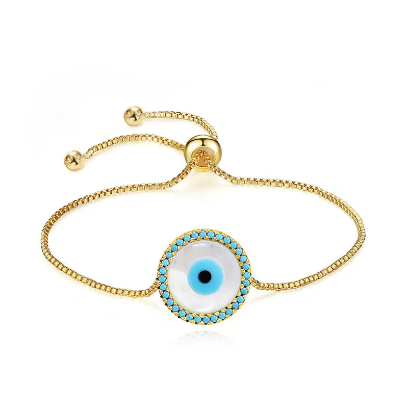 

18k yellow gold mother of pearl evil/eye bracelet