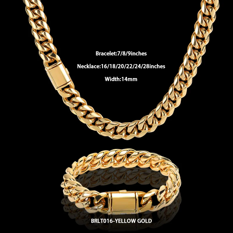

Wholesale Hip Hop Men 18k Gold Plated Cuban Chain Stainless Steel Necklace Kolye 14K Gold Twist Rope Chain Miami Cuban Necklace, White/yellow