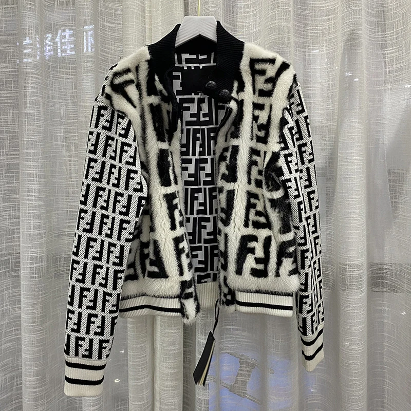 

New Fashion Mink Fur Coat Women Short Double F Letter Genuine Mink Fur Coat, Picture or customized color