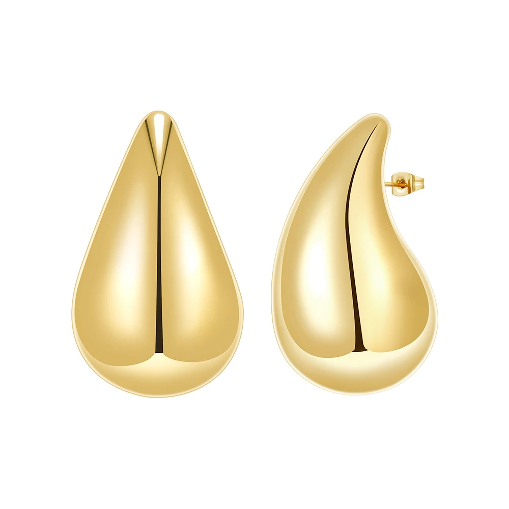 

Latest 18K Gold Plated Stainless Steel Jewelry Big Glossy Hollow Raindrop Ear Studs For Women Party Gift Earrings E231516G