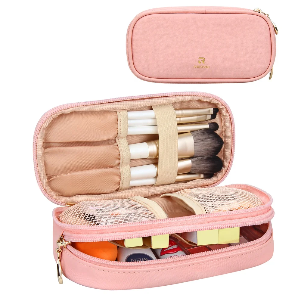 

Free Dropshipping Relavel 2021 New Pink 2 Layers Travel Makeup Bag Cosmetic Storage Brush Organizers Pouch Case for Women Girls