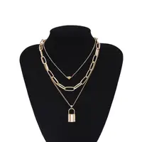 

Fashionable Simple Exaggerated Thick Chain Jewelry Women Retro Multi-layer Geometric Lock Heart Necklace