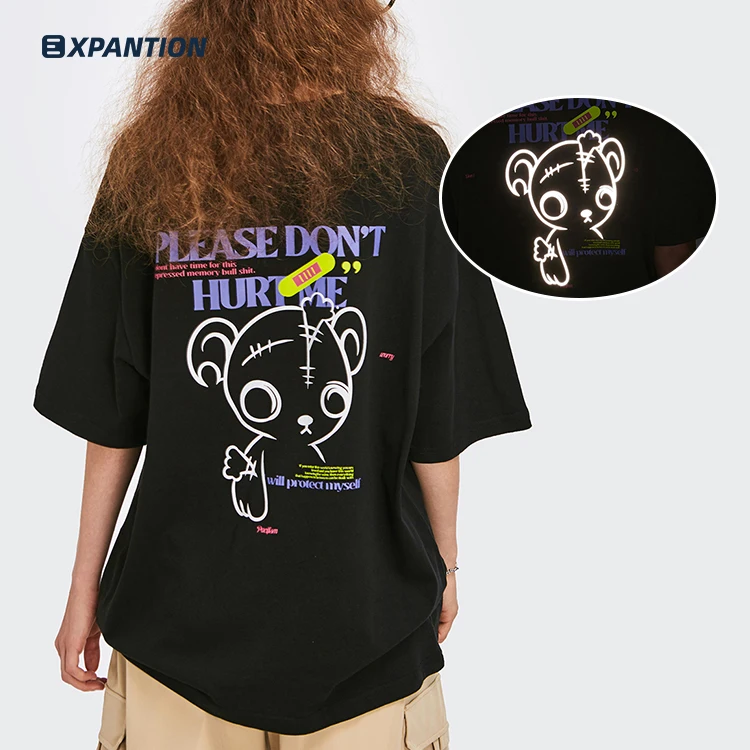 

EXP summer 100% cotton mens clothing manufacturing custom graphic printing cartoon reflective tshirt, 3 colors