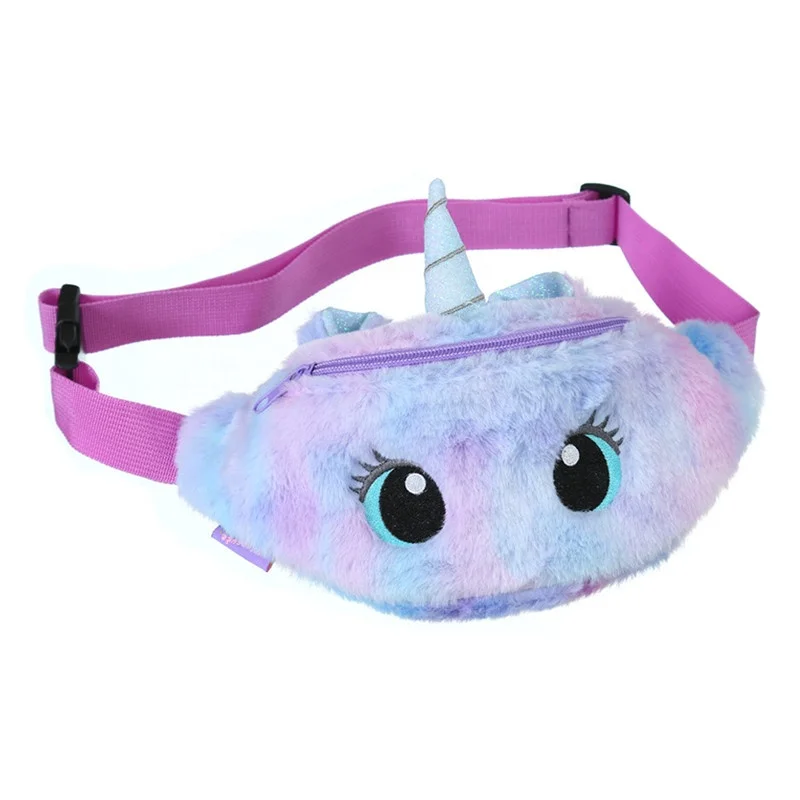 

Wholesale Kids Cute Cartoon Unicorn Plush Waist Belt Bag Girls Soft Fur Fanny Pack For Children Cartoon Waist Bag