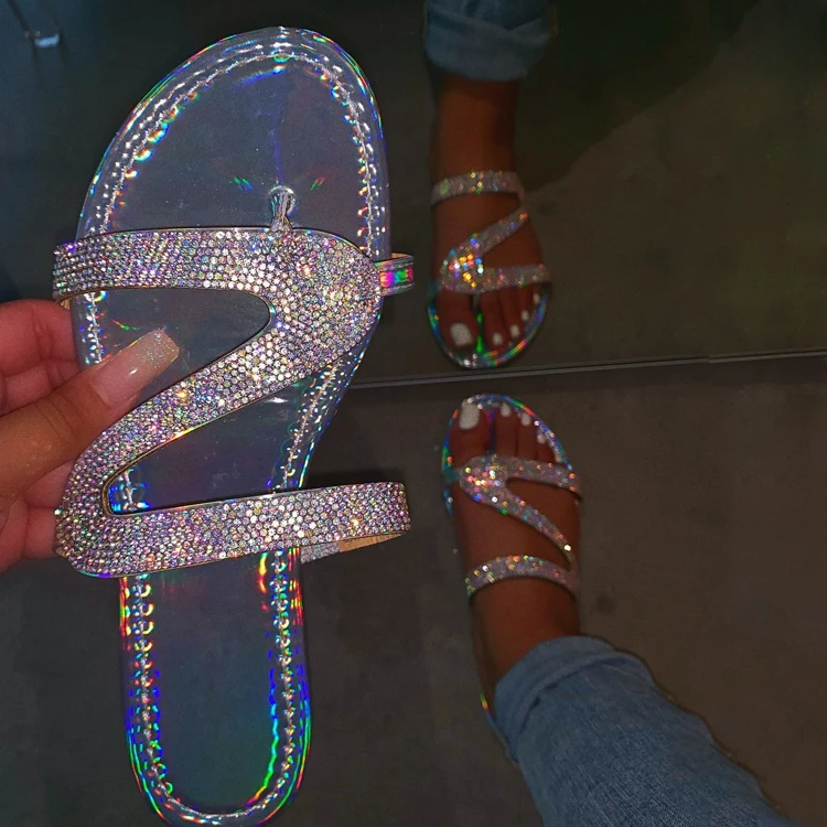 

2020 Popular Women's Shoes Diamond Slipper Slide With Rhinestone Design Bling Glitter Soft Sandals
