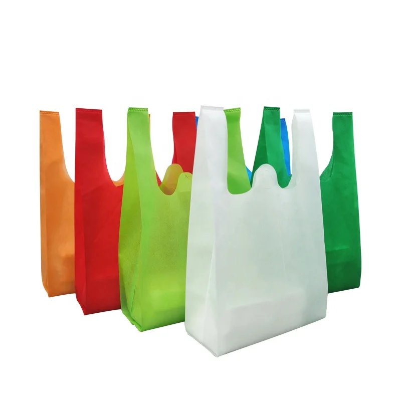 

Hot promotion item t shirt D cut non woven cloth vest bags supermarket non woven shopping bag for carry grocery
