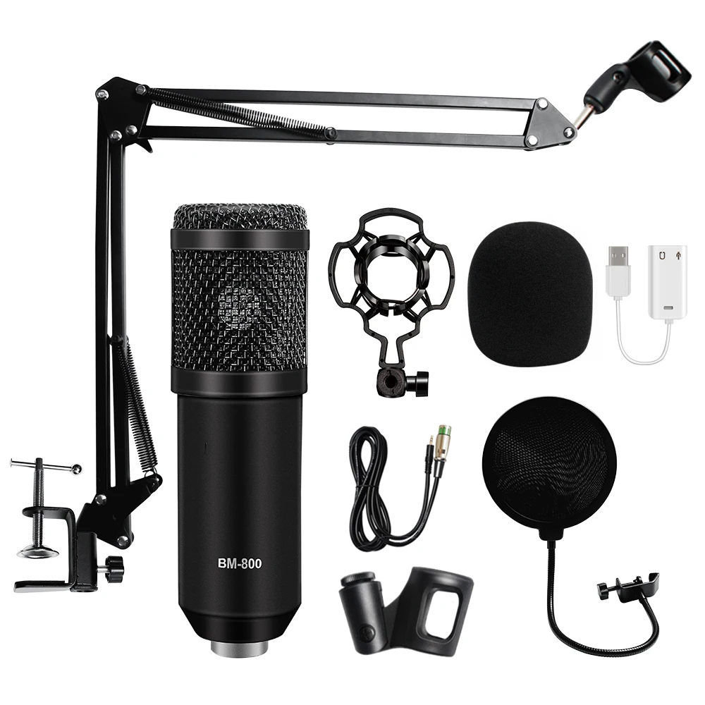 

Professional bm 800 Condenser Microphone 3.5Mm Wired Bm-800 karaoke BM800 Recording Microphone for Computer Karaoke KTV, Black
