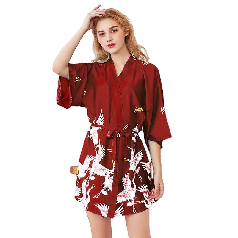 

Wholesale Bridal Gown Animal Ladies Satin Sleepwear With Belt, Picture shows