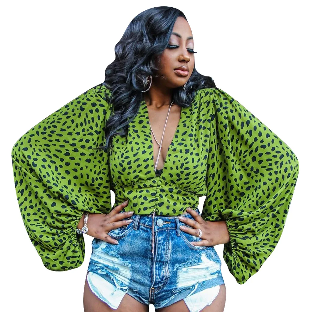 

Women Summer Blouses Shirts Batwing Sleeve Leopard Print Blouse Deep V Neck Women Casual Blouse Tops