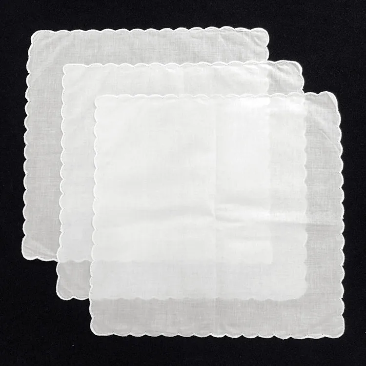 100% Cotton Wedding White Ladies'handkerchief Custom Hanky Scallop Edge ...