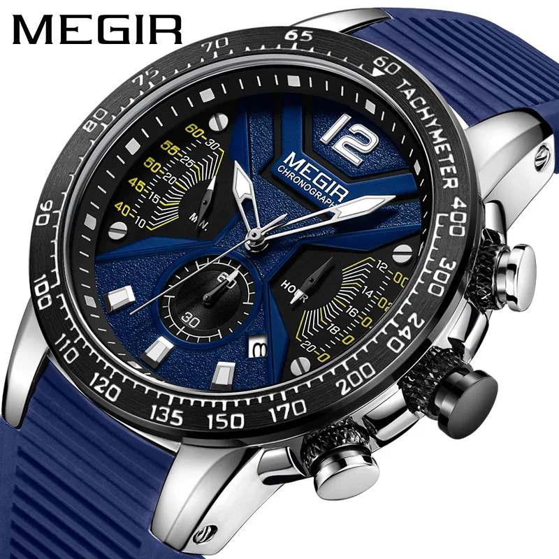 

Relogio Masculino MEGIR Men Watches Silicone Sport Chronograph Quartz Military Watch Luxury Brand Zegarek Meski Erkek Kol Saati