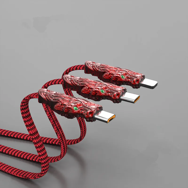 

Wholesale nylon braided 3in1 data cable factory OEM/ODM charging cable 5A high current fast USB cable, Black red yellow